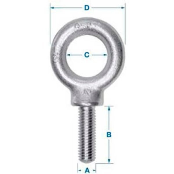 Ken Forging Eye Bolt With Shoulder, 1/2"-13, 1 in Shank, 1.1875 in ID, Carbon Steel, Zinc Plated K2025-A-ZN